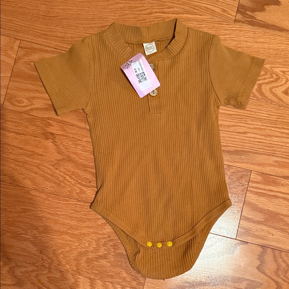Brown Ribbed Kids One Piece